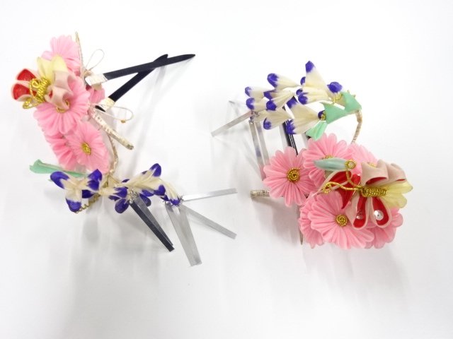 JAPANESE KIMONO / ANTIQUE PINCHED WORK HAIR ACCESSORY SET
